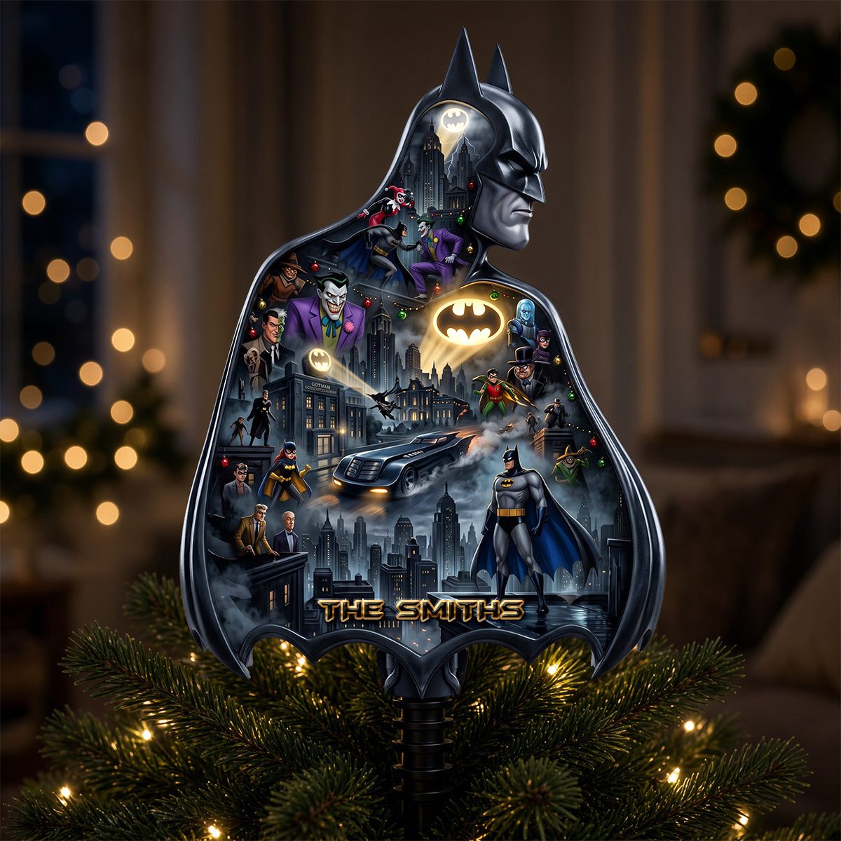 Embrace the Dark Knight - Gothic Cityscape Acrylic Christmas Tree Topper - Personalized Gift Ornament PopCulturePrints