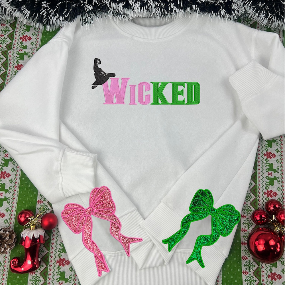 Wicked Christmas Embroidered Sweatshirt with Glitter Bows