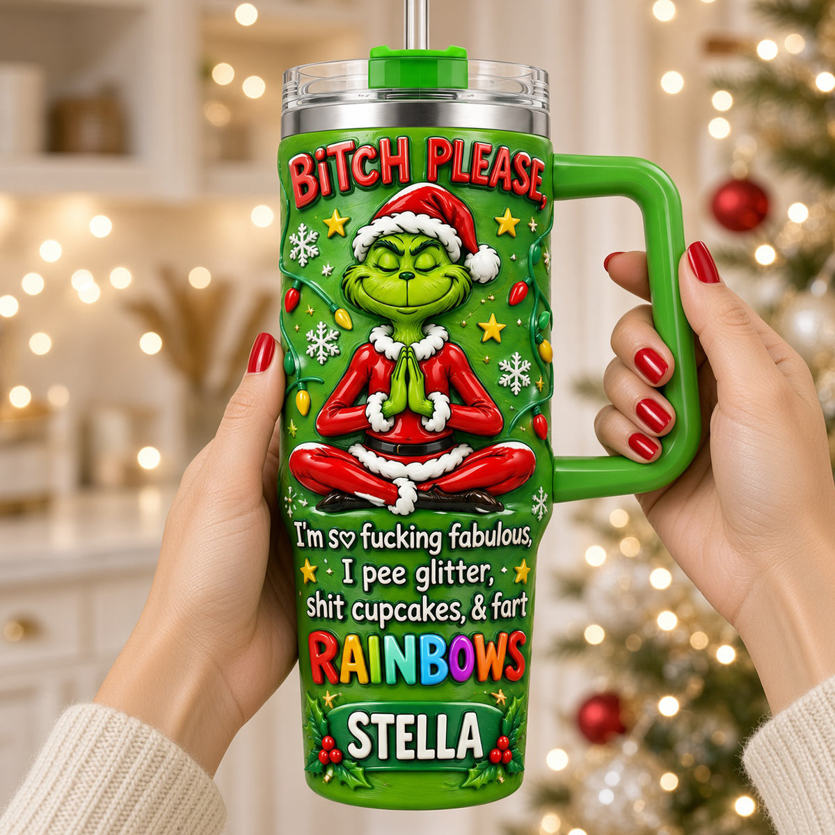 Sleighing The Naughty List Tumbler With Handle - Personalized Funny Gifts 01HUDH141026 Tumbler Cup PopCulturePrints