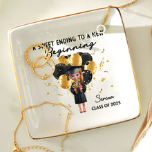 Load image into Gallery viewer, A Sweet Ending To A New Beginning - Personalized Graduation Ring Dish Ring Dish PopCulturePrints
