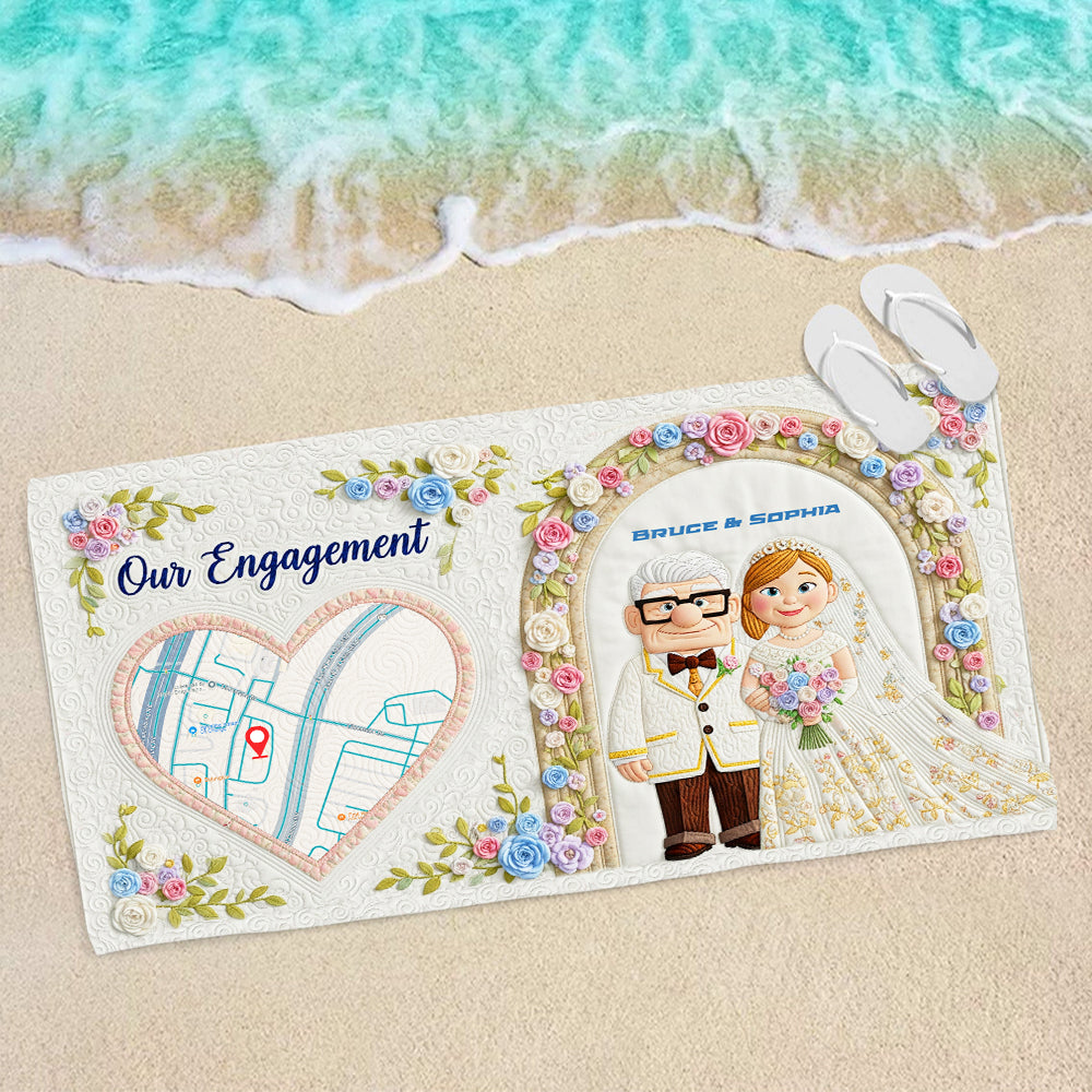 Our Engagement Beach Towel - Personalized Gift for Couples Beach Towel PopCulturePrints