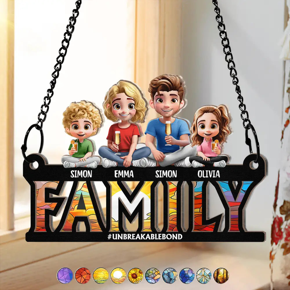 Family Unbreakable Bond Forever - Personalized Window Hanging Suncatcher Ornament Suncatcher Ornament PopCulturePrints