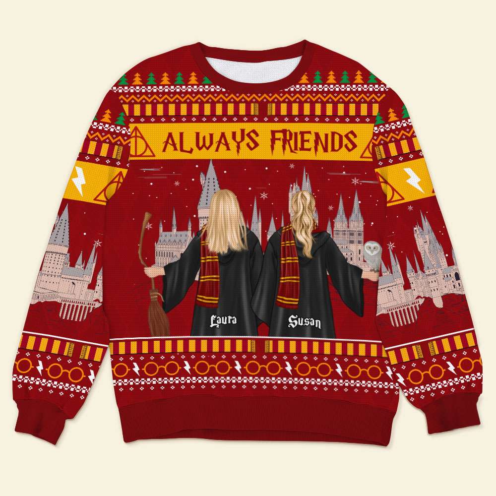 Personalized Always Friends Christmas Ugly Sweatshirt - Magical Theme