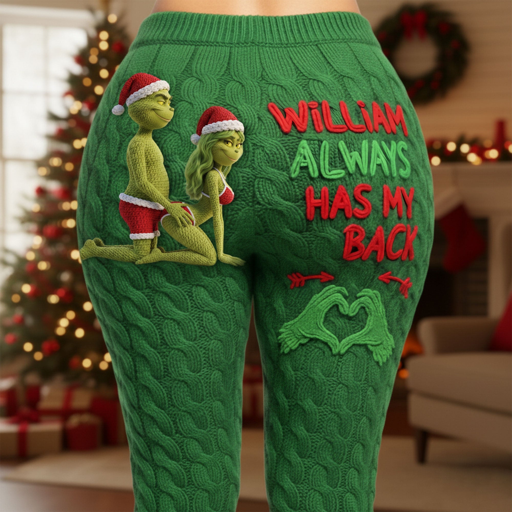 "Always Has My Back" - Personalized Cheeky Couple Leggings for Christmas Shorts and Pants PopCulturePrints