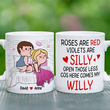 Load image into Gallery viewer, Personalized Funny Couples Coffee Mug - Open Those Legs, Here Comes My Willy Coffee Mug PopCulturePrints
