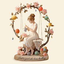 Load image into Gallery viewer, Just a Girl Who Loves Knitting - Dreamy Knitting Girl Plaque | Personalized Gift for Knitting Lovers Shaped Plaques PopCulturePrints
