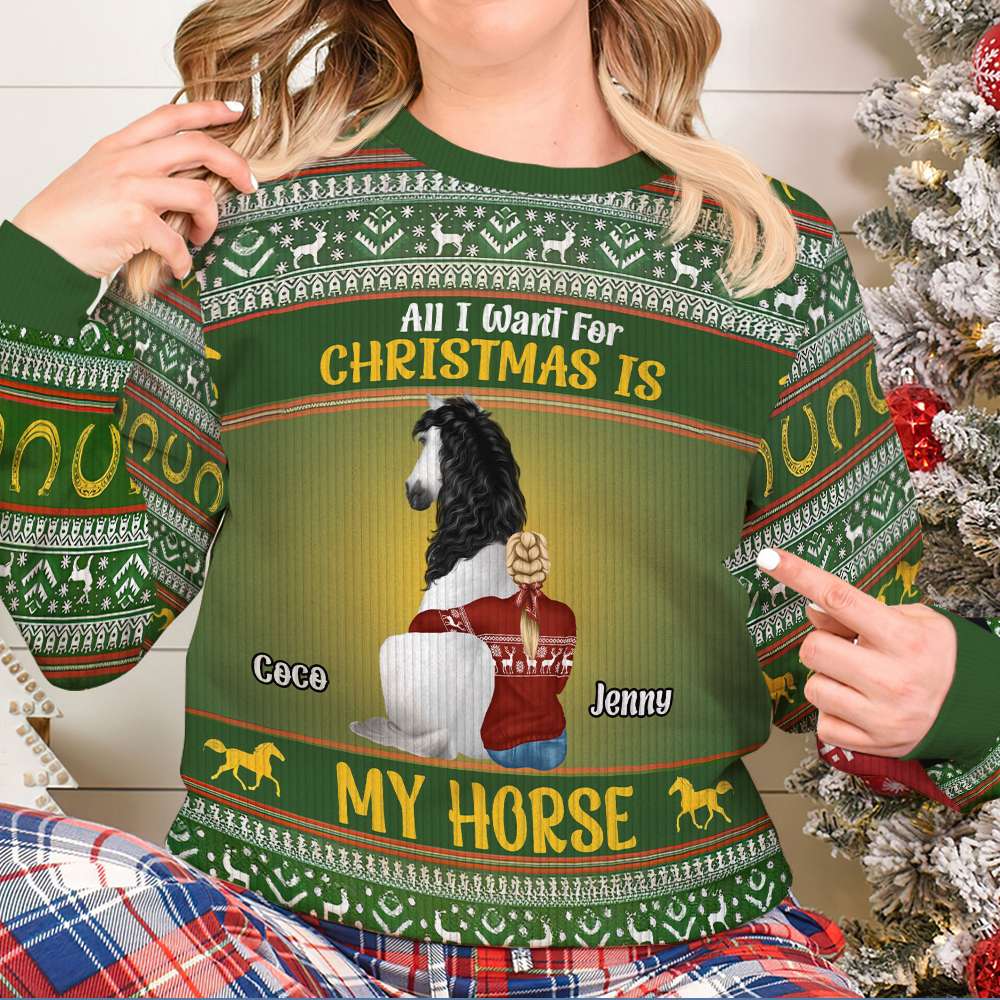 Personalized Horse Lover Christmas Sweater - Custom Ugly Holiday Gift AOP Products PopCulturePrints