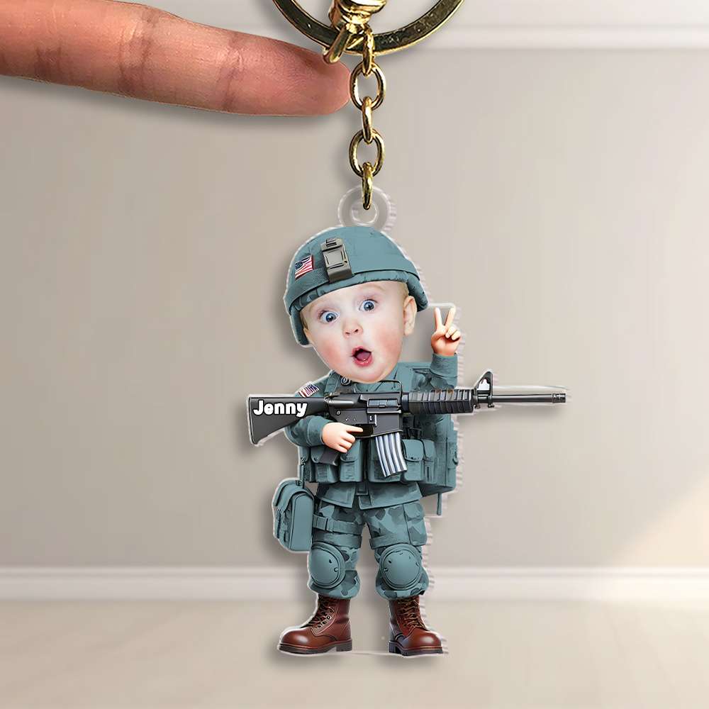 Custom Military Kid Keychain - Personalized Gift for Young Warriors Keychains PopCulturePrints