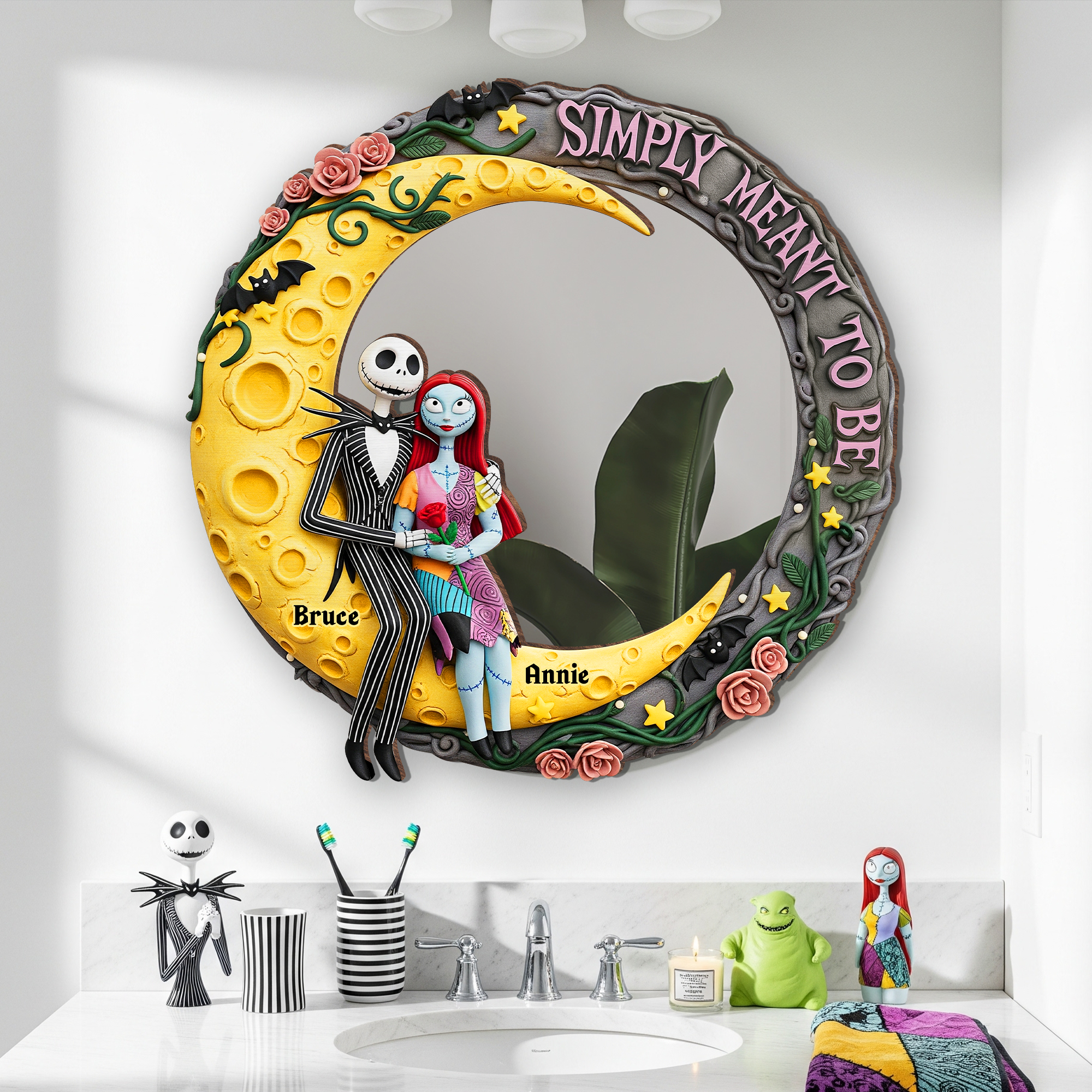 “Simply Meant to Be” - Moonlit Couple's Love Custom Shaped Mirror - Personalized Gifts for Couples Mirror PopCulturePrints