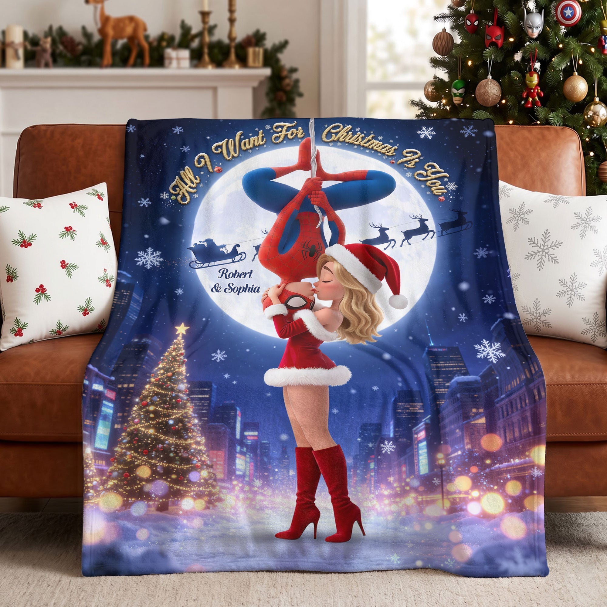 All I Want For Christmas Is You - Personalized Kissing Couple Blanket