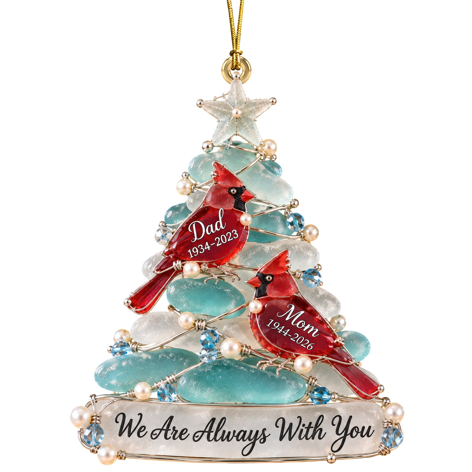 We Are Always With You - Personalized Heaven Cardinal Sea Glass Acrylic Ornament for Remembering Loved Ones Ornament PopCulturePrints