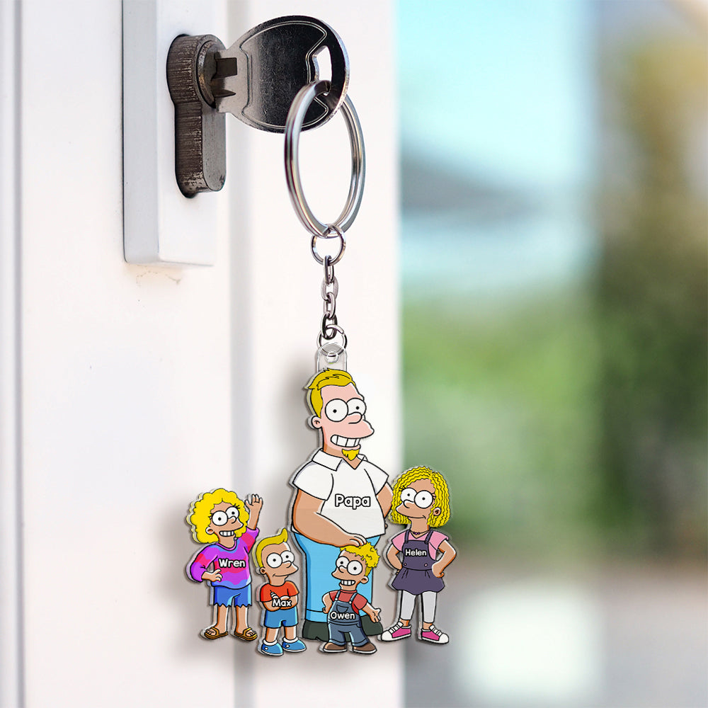 "A Super Dad with His Little Heroes" - Personalized Acrylic Keychain for Fathers Keychains PopCulturePrints