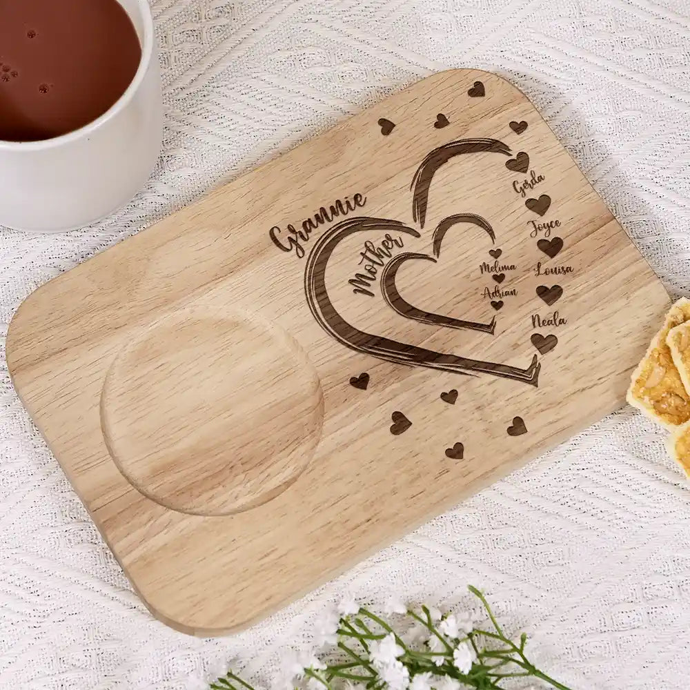 Cherished Memories - Personalized Serving Board with Cup Holder - Gift for Mom and Grandma Serving Board With Cup Holder PopCulturePrints