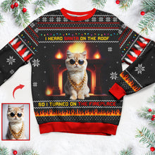 Load image into Gallery viewer, Custom Cat Christmas Sweater with Fireplace &amp; LED Lights AOP Products PopCulturePrints
