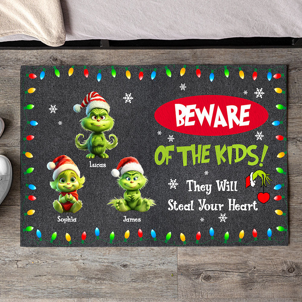 Personalized Grinch Family Doormat - Beware of the Kids