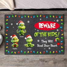 Load image into Gallery viewer, Personalized Grinch Family Doormat - Beware of the Kids
