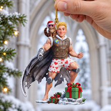 Load image into Gallery viewer, Funny Adventure Men With Cat Ornament - Personalize Your Holiday Cheer
