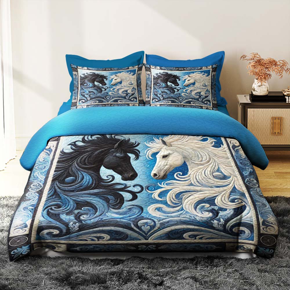 Personalized Horse Couple Quilt Bedding Set - Unique Gift for Couples Blanket PopCulturePrints