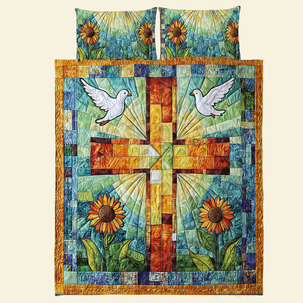 Sunflower Cross Quilt Bedding Set - Perfect Christmas Gift Blanket PopCulturePrints