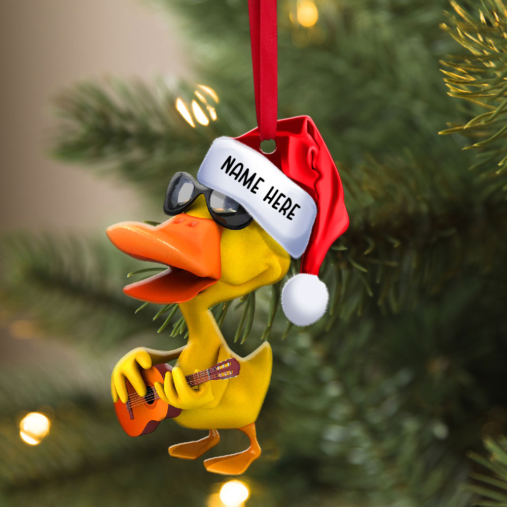 Personalized Duck Playing Guitar Christmas Ornament - Perfect Gift for Guitar Lovers