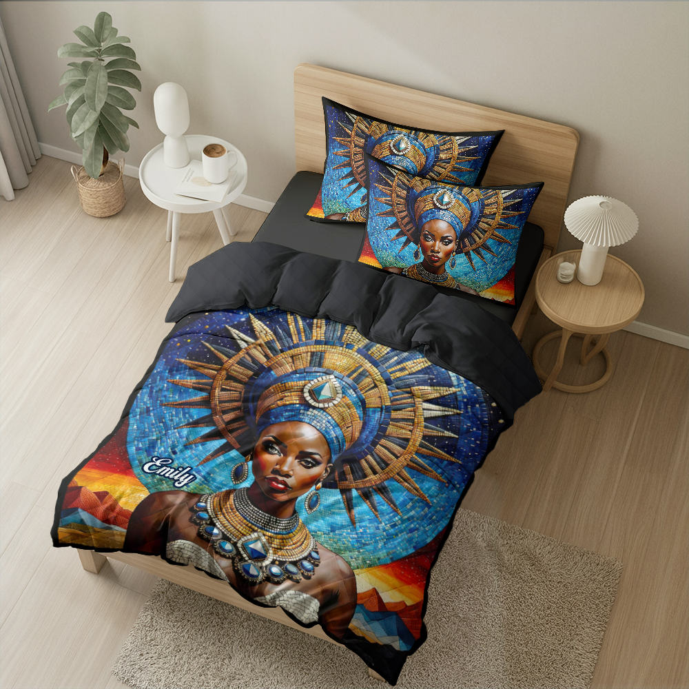 Personalized Melanin Queen Quilt Bed Set - Unique Gift for Her Blanket PopCulturePrints