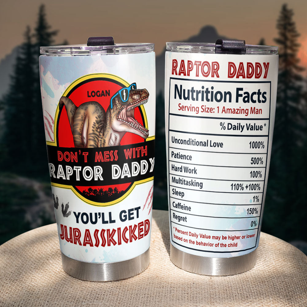 Raptor Daddy Personalized Tumbler - Nutrition Facts Design