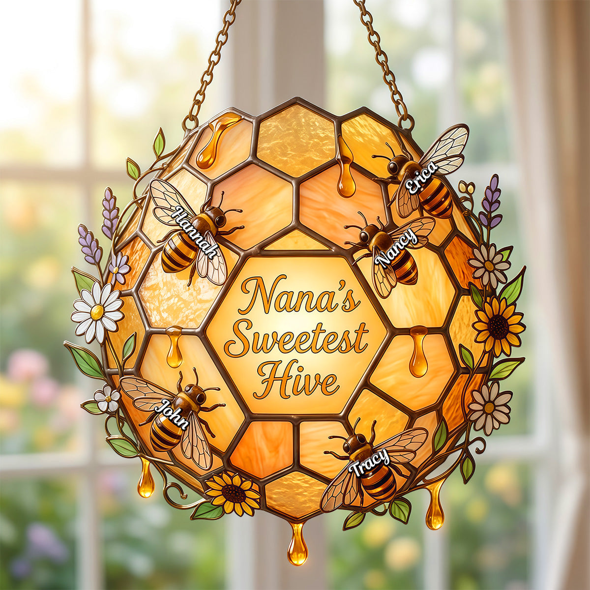 “Nana's Sweetest Hive” - Personalized Suncatcher Gift for Grandma, Perfect for Mother's Day Ornament PopCulturePrints
