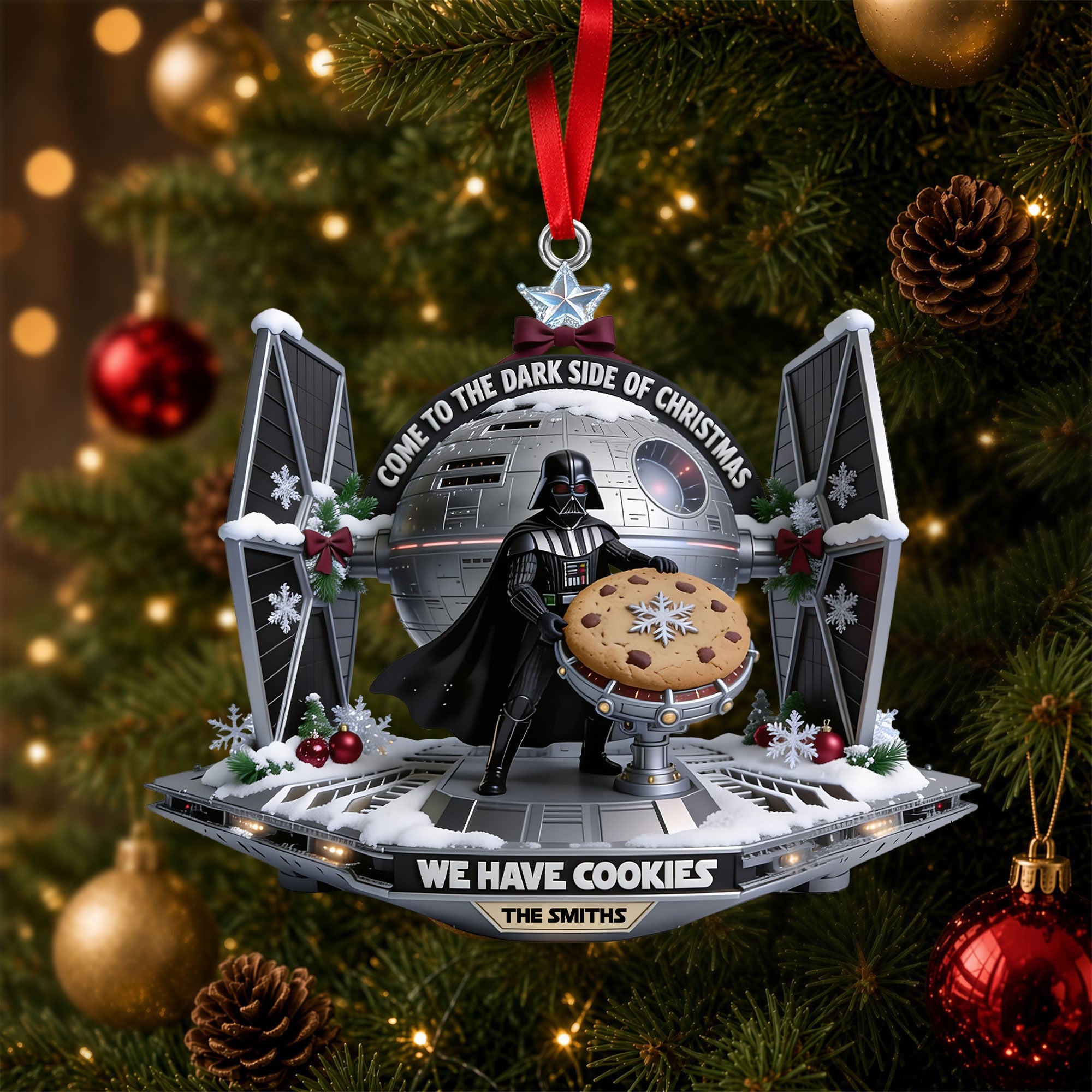 "Join the Dark Side with Delicious Cookies!" - Personalized Christmas Ornament - Gift for Star Wars Fans, Family, and Friends