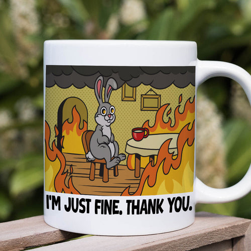 Personalized Funny Burning Coffee Mug - I'm Just Fine, Thank You Coffee Mug PopCulturePrints