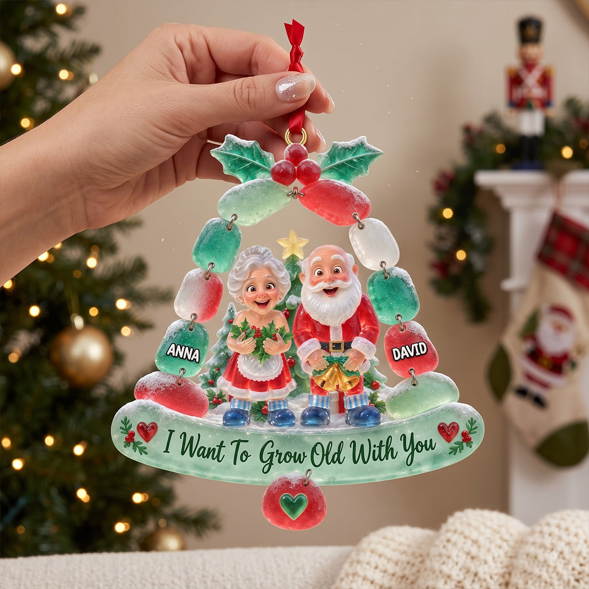 I Want To Grow Old With You - Personalized Mischievous Old Couple Acrylic Ornament - Unique Gifts for Couples
