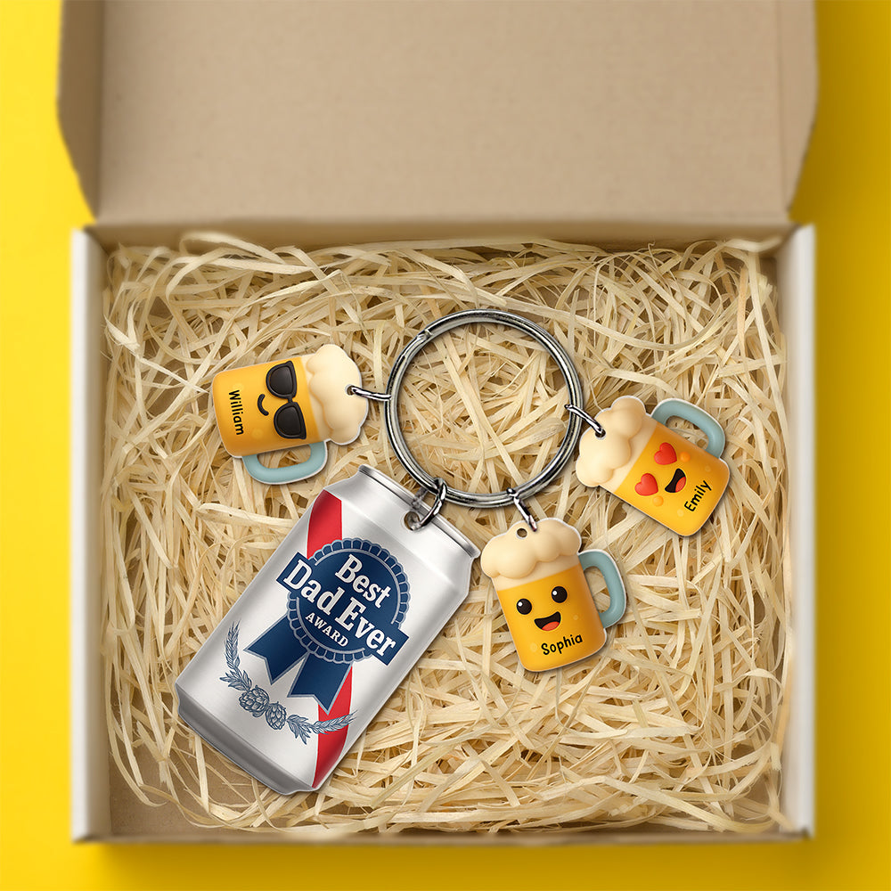 “Best Dad Ever!” - Personalized Keychain with Beer Charms - Custom Gift for Fathers, Dads, and Friends Keychains PopCulturePrints