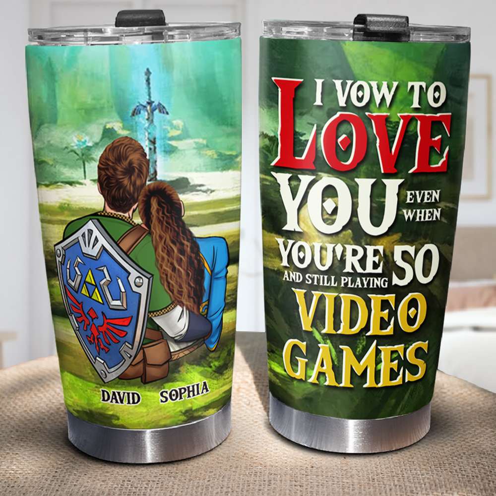 Personalized Gamer Couple Tumbler - Unique Valentine's Day Gifts with Love Vows Tumbler Cup PopCulturePrints