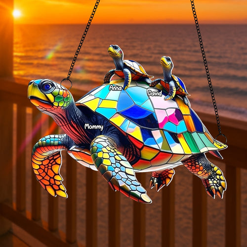 “A Family That Plays Together Stays Together” – Sea Turtle Family Personalized Gift – Custom Suncatcher Ornament for Grandma Ornament PopCulturePrints