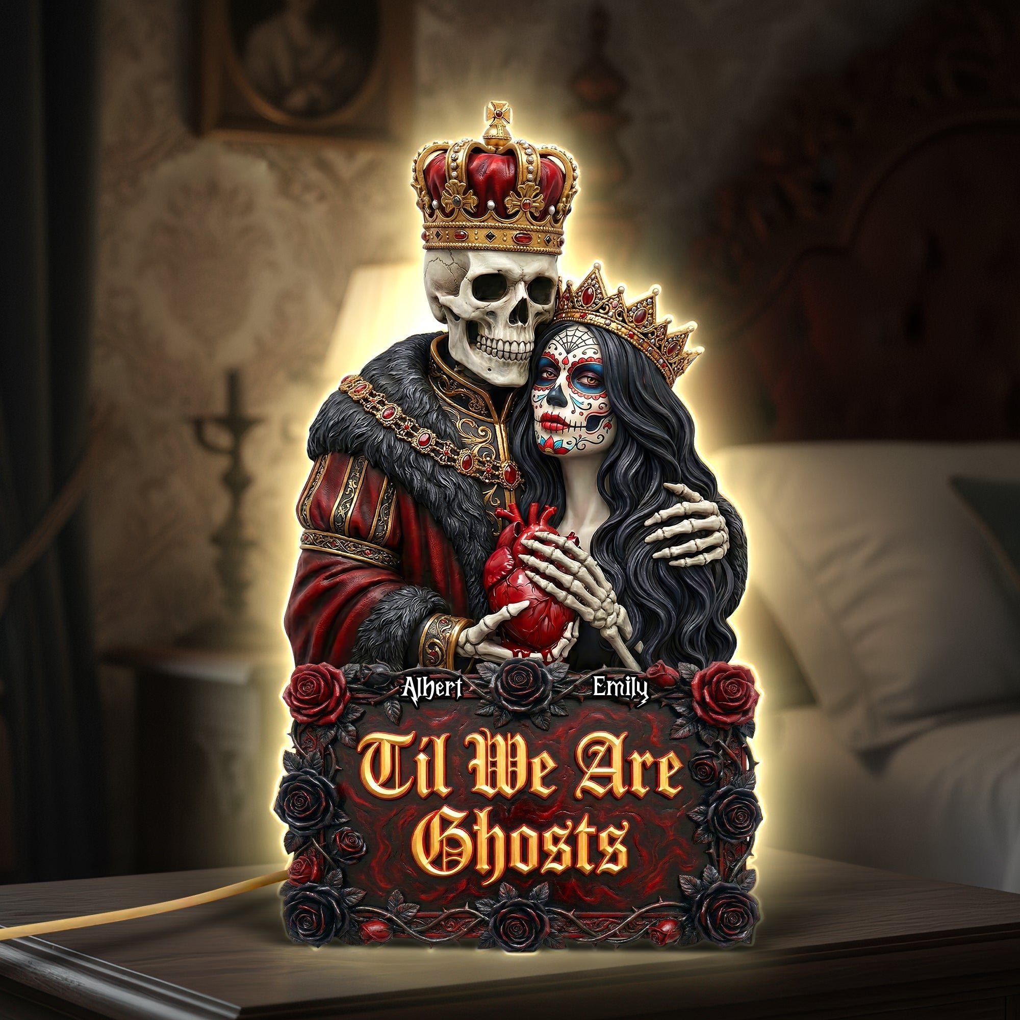 "Til We Are Ghosts" - Gothic Skeleton Couple Acrylic Light Box - Personalized Gift for Couples, Lovers and Friends Light Box PopCulturePrints