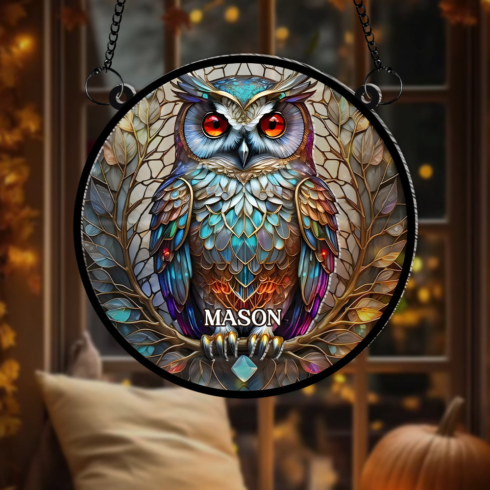 Personalized Owl Lovers' Stained Glass Suncatcher - Customizable Hanging Ornament