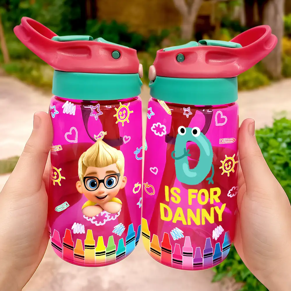 “Stay Hydrated With Style” - Personalized Kids Water Bottle With Straw - Custom Gift for Children Kids Water Bottle With Straw PopCulturePrints