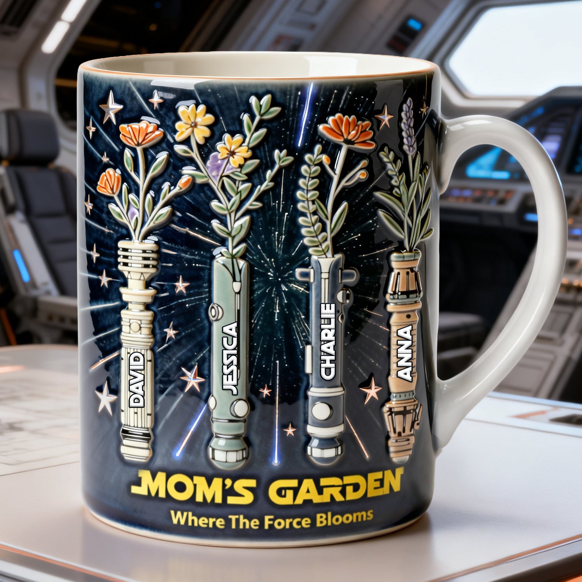 Mom's Floral Garden In Space Coffee Mug - Personalized Gifts For Mother, Grandma, and More Coffee Mug PopCulturePrints