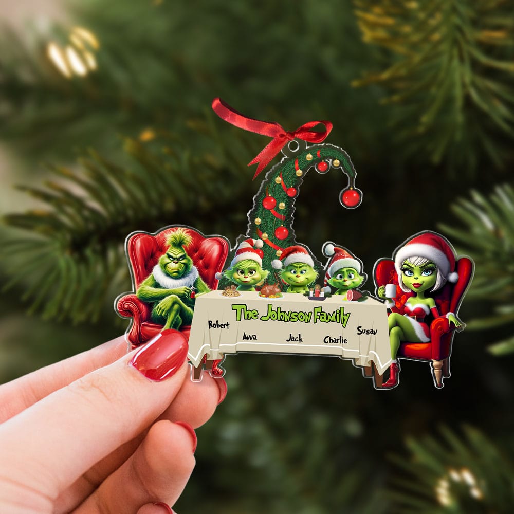 Custom Family Christmas Ornament - Whimsical Grinch Edition