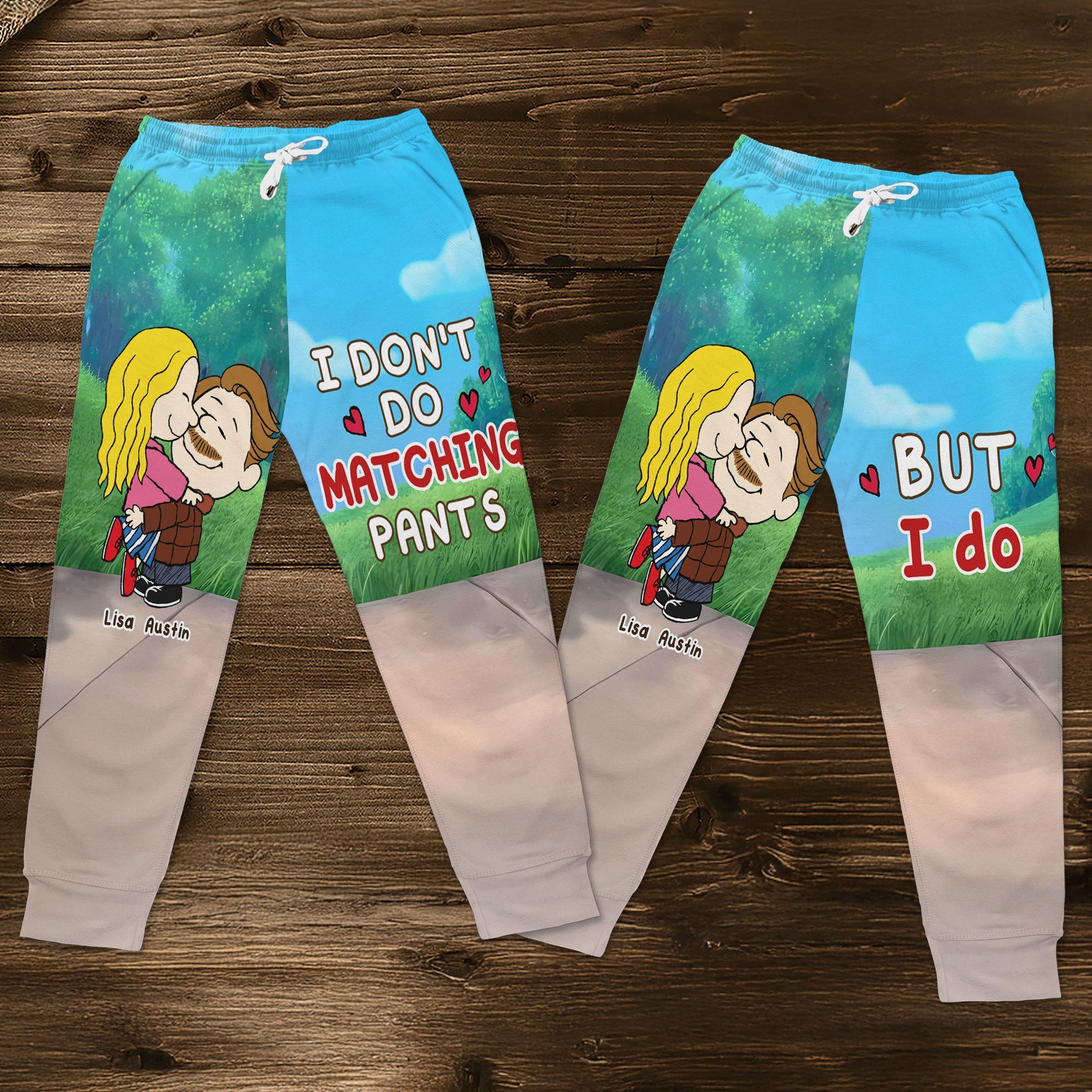 Personalized Romantic Couple Sweatpants - Hugging Design Shorts and Pants PopCulturePrints