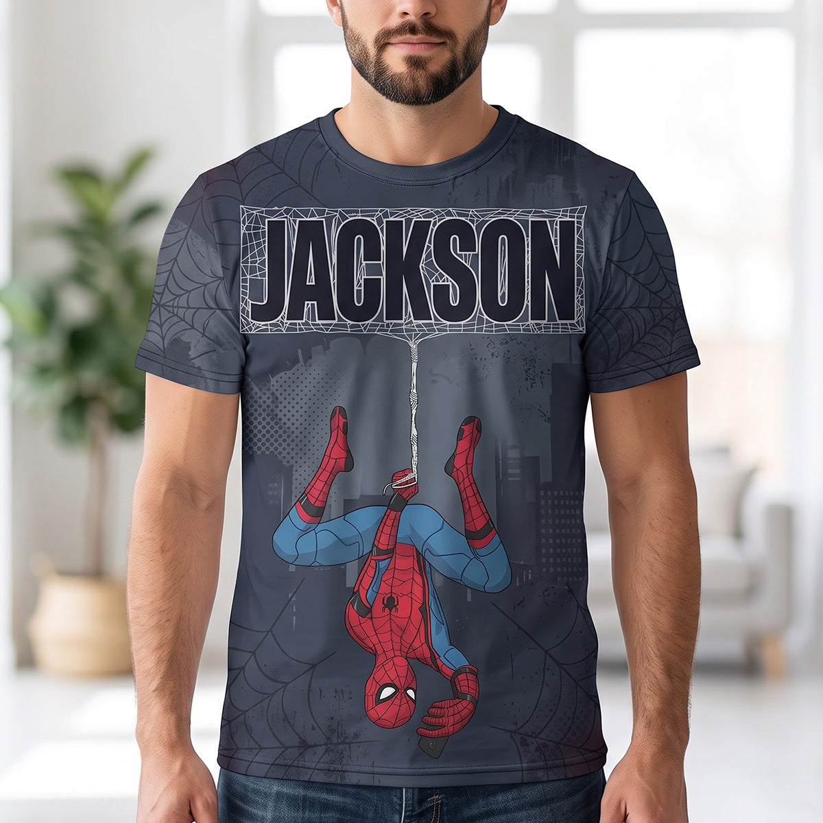 "Swing into Action!" – Web-Slinging Hero Personalized Shirt - Custom Gift for Movie Fans, Superhero Lovers, and Friends AOP Products PopCulturePrints