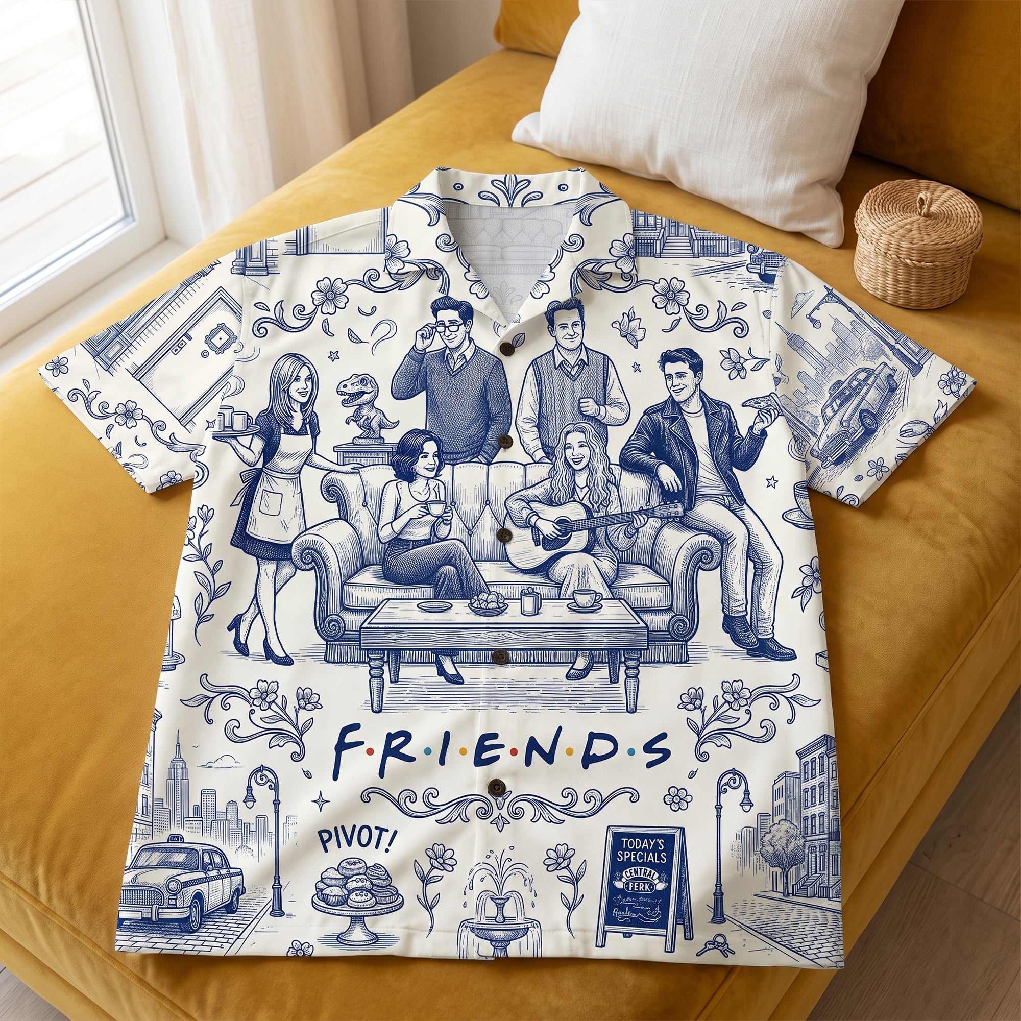 Get Cozy with Friends - Personalized Toile de Jouy Hawaiian Shirt - Unique Gift for Best Friends & Loved Ones