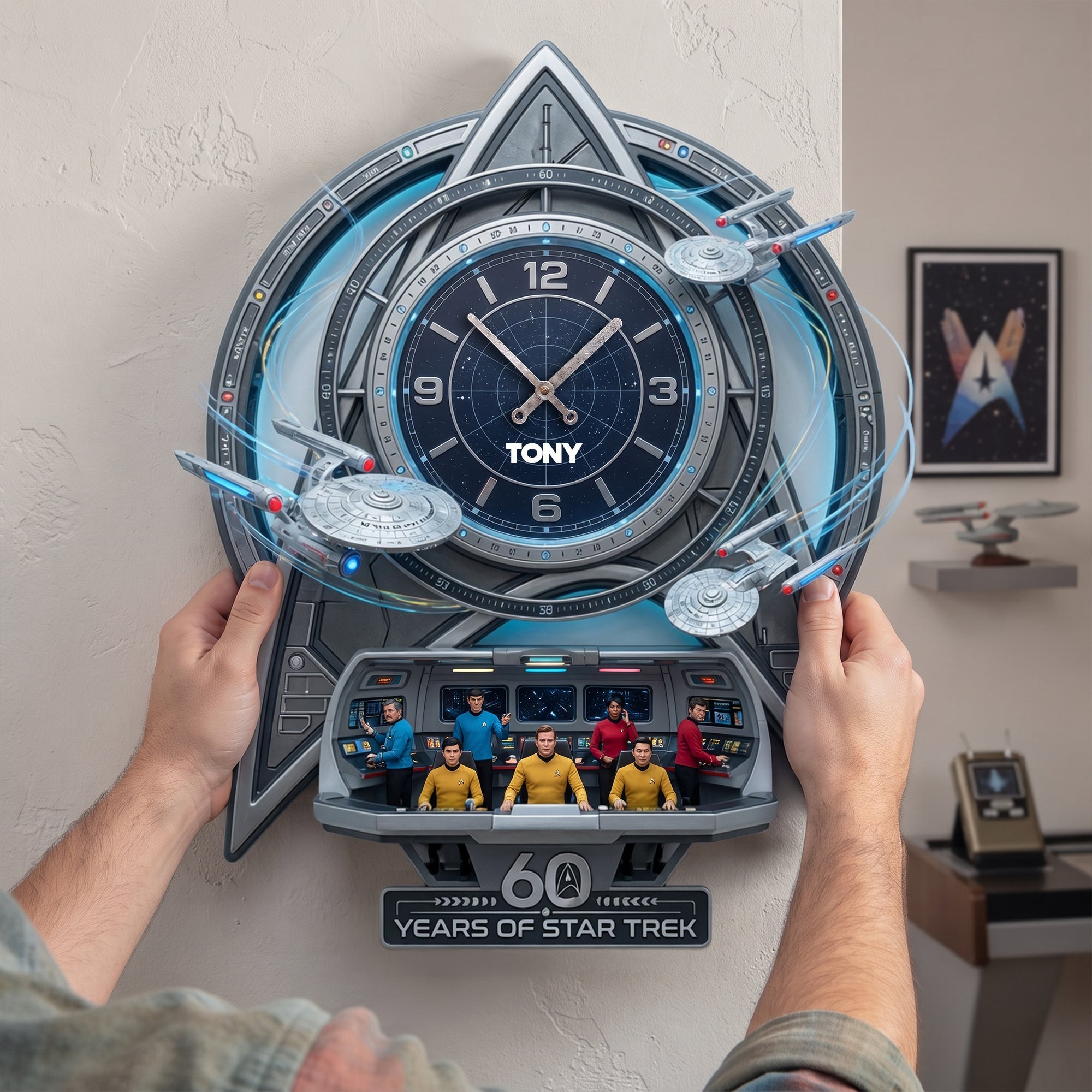 “Time Flies Through Space” - 60 Years Of Cosmic Voyage Wall Clock - Personalized Gift for Star Trek Fans
