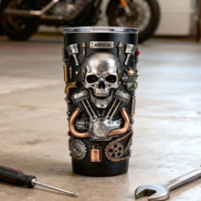 Load image into Gallery viewer, Ride with Spirit - Personalized Skull Tumbler for Bikers Tumbler Cup PopCulturePrints
