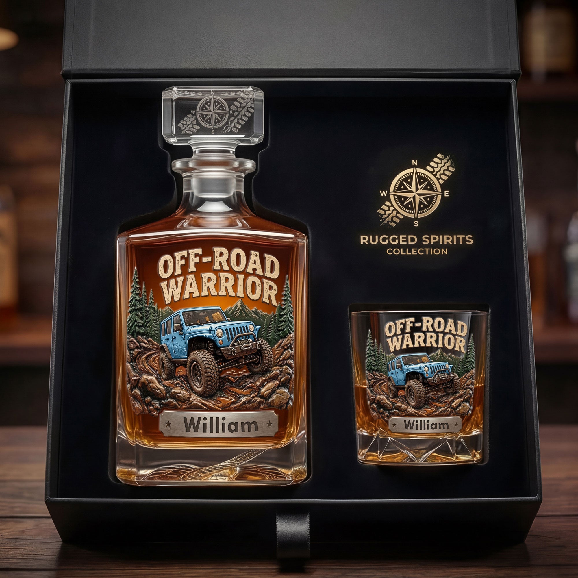 “Unleash the Warrior Within” - Rugged Trail Warrior Decanter Set - Personalized Gifts for Off-Road Lovers Bottle PopCulturePrints