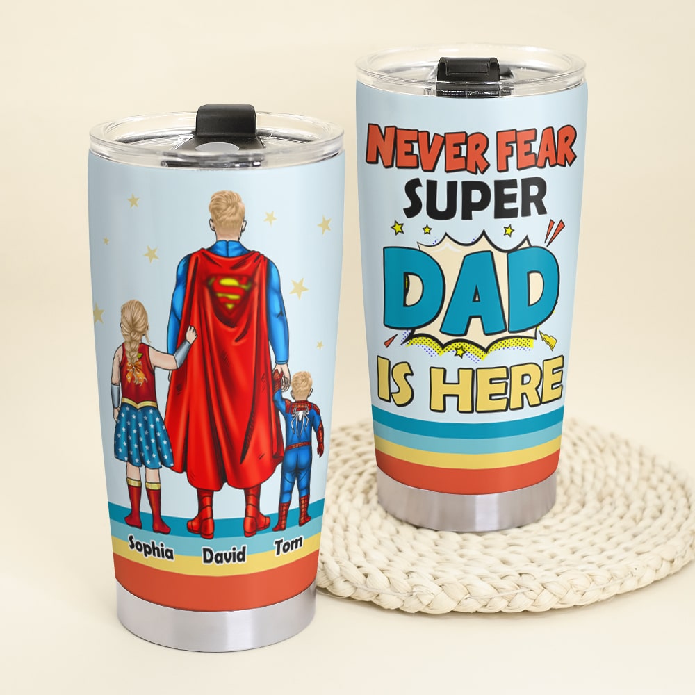 Custom Super Dad Tumbler - Personalized Father's Day Gift Tumbler Cup PopCulturePrints