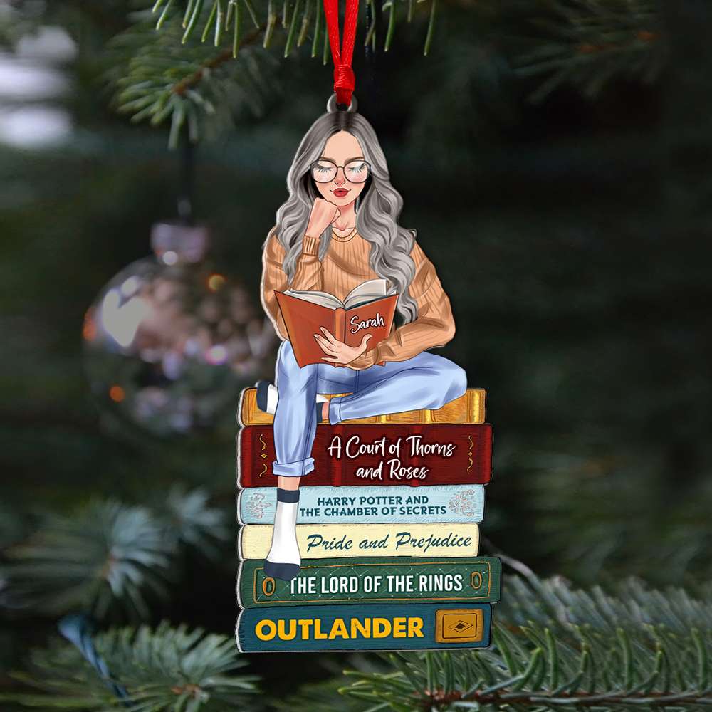 Personalized Book Lover Acrylic Ornament - Custom Book Titles Ornament PopCulturePrints