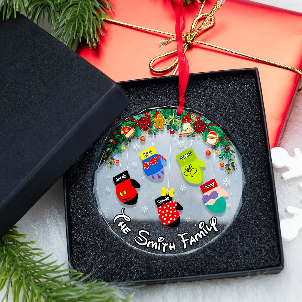 Personalized Family Christmas Ornament - Festive Mittens Design Ornament PopCulturePrints