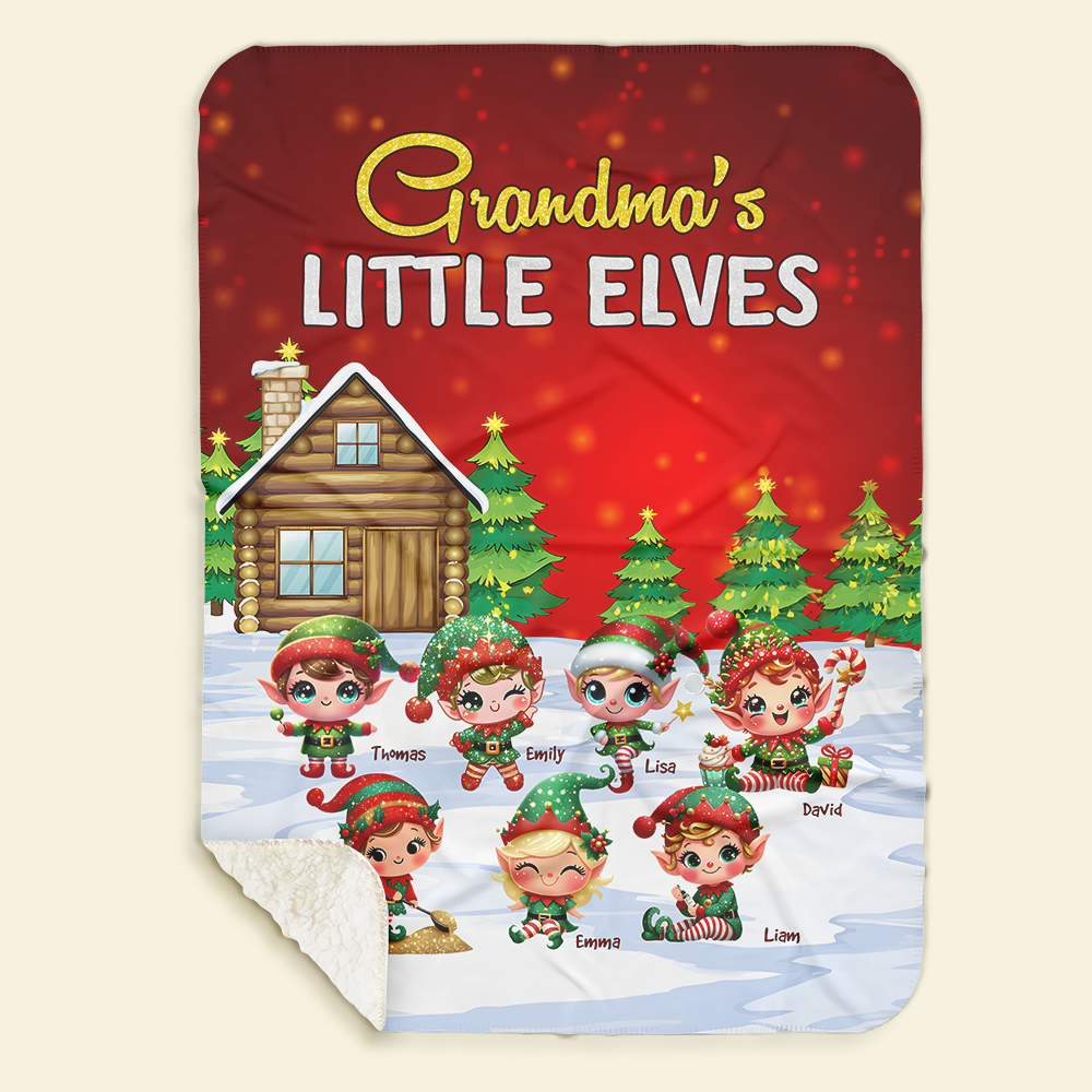 Grandma's Little Elves Personalized Christmas Blanket Blanket PopCulturePrints
