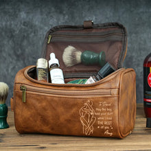 Load image into Gallery viewer, “Hold Your Essentials With Style” - Personalized Leather Toiletry Bag for Him - Custom Gift for Dads, Husbands, Friends &amp; More Toiletry Bag PopCulturePrints
