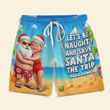 Load image into Gallery viewer, Let's Be Naughty and Save Santa the Trip - Custom Beach Shorts for Couples Beach Shorts PopCulturePrints
